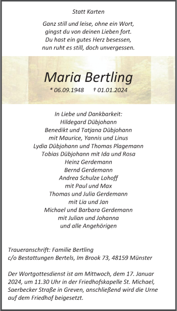 Anzeige von Maria Bertling 