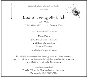 Anzeige von Luzia Traugott-Tilch 
