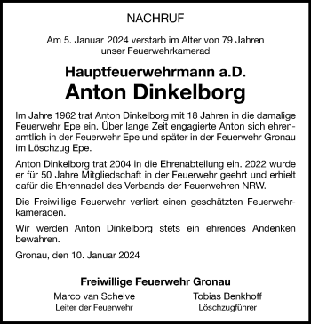 Anzeige von Anton Dinkelborg 