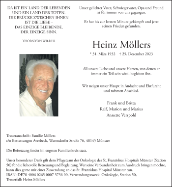 Anzeige von Heinz Möllers 
