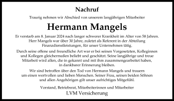 Anzeige von Hermann Mangels 