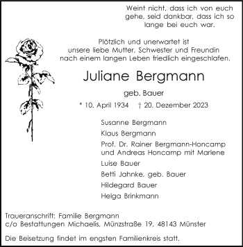 Anzeige von Juliane Bergmann 