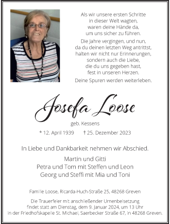 Anzeige von Josefa Loose 