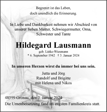 Anzeige von Hildegard Lausmann 