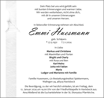 Anzeige von Emmi Huesmann 