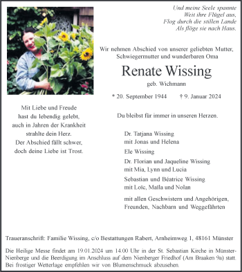 Anzeige von Renate Wissing 