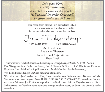 Anzeige von Josef Tokentrup 