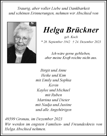 Anzeige von Helga Brückner 
