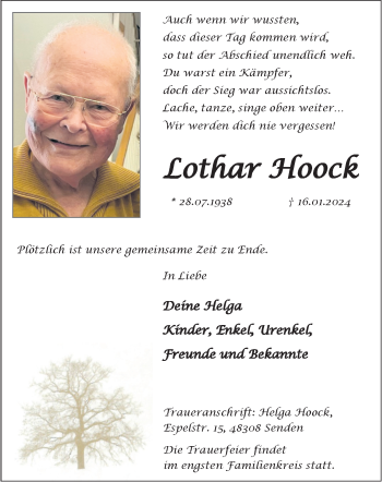 Anzeige von Lothar Hoock 