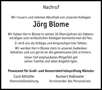 Anzeige von Jörg Blome 
