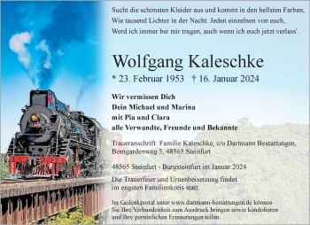 Anzeige von Wolfgang Kaleschke 