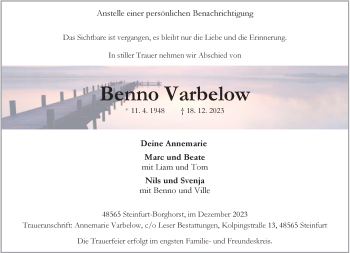 Anzeige von Benno Varbelow 