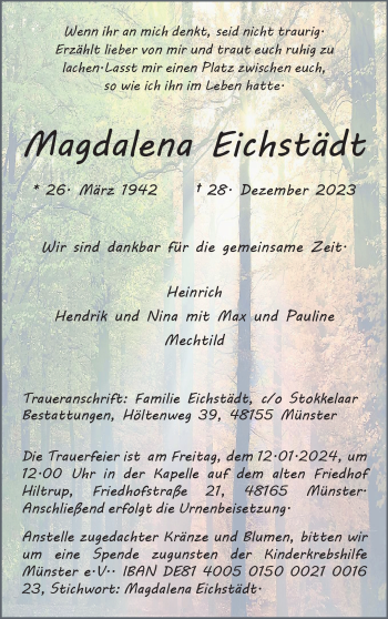Anzeige von Magdalena Eichstädt 