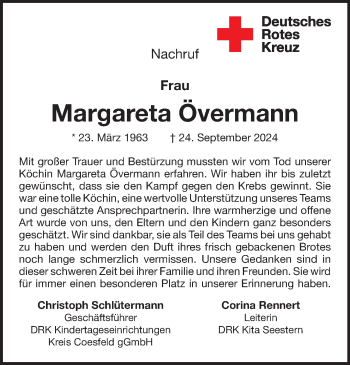 Anzeige von Margareta Övermann 