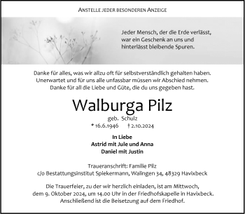 Anzeige von Walburga Pilz 