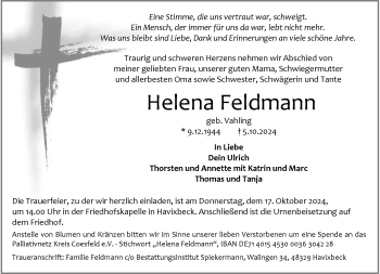 Anzeige von Helena Feldmann 