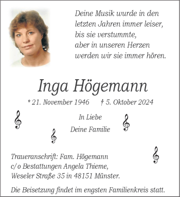 Anzeige von Inga Högemann 