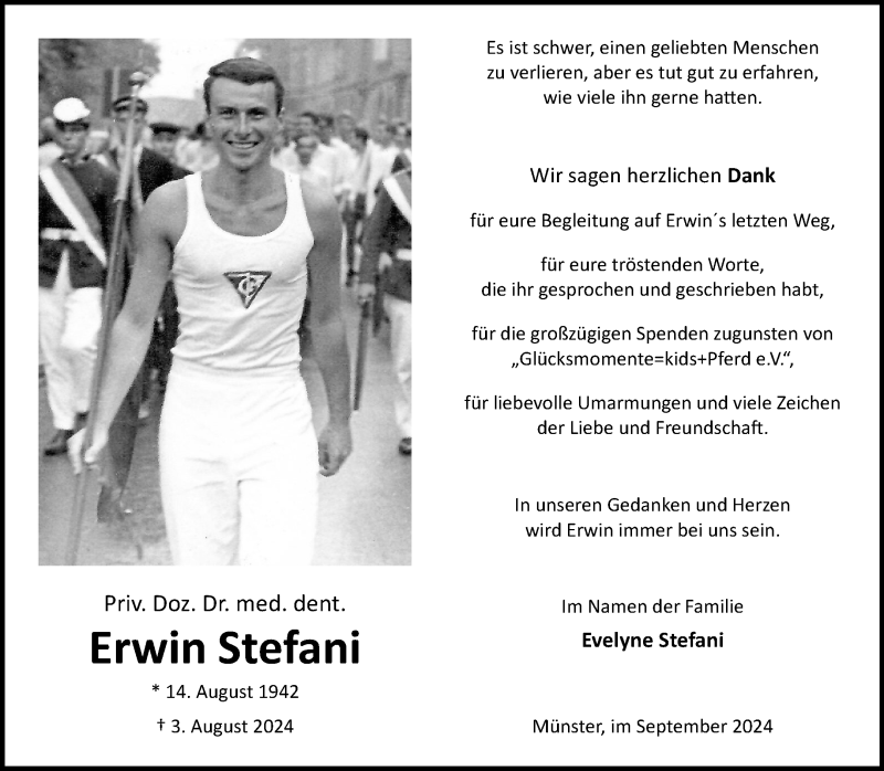  Traueranzeige für Priv. Doz. Dr. med. dent. Erwin Stefani vom 28.09.2024 aus 