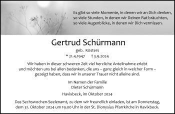 Anzeige von Gertrud Schürmann 