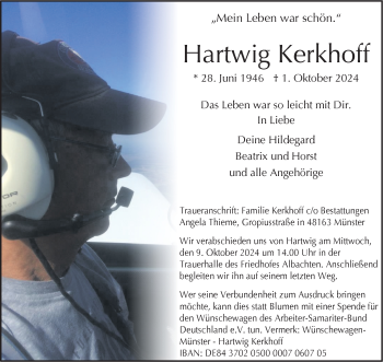 Anzeige von Hartwig Kerkhoff 