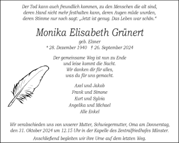 Anzeige von Monika Elisabeth Grünert 
