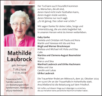 Anzeige von Mathilde Laubrock 