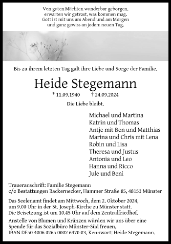 Anzeige von Heide Stegemann 