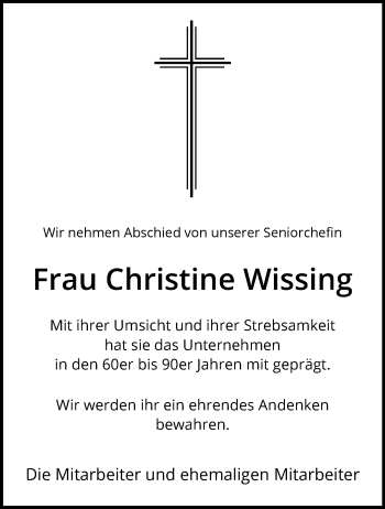 Anzeige von Christine Wissing 
