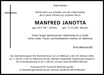 Anzeige von MANFRED JANOTTA 