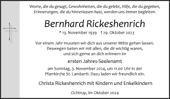 Anzeige von Bernhard Rickeshenrich 