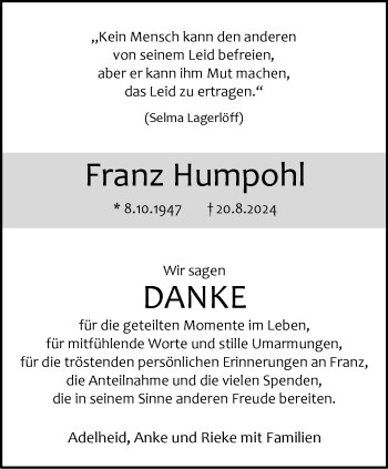 Anzeige von Franz Humpohl 
