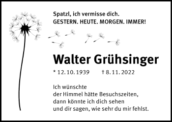 Anzeige von Walter Grühsinger 