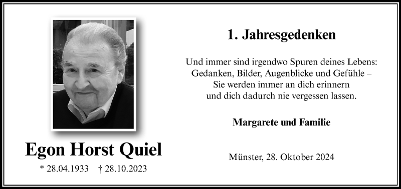  Traueranzeige für Egon Horst Quiel vom 26.10.2024 aus 