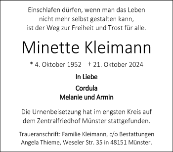 Anzeige von Minette Kleimann 