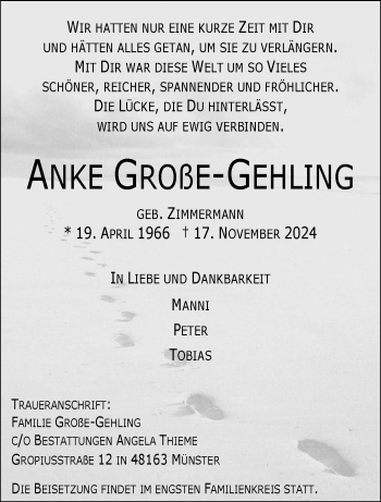 Anzeige von Anke Große-Gehling 