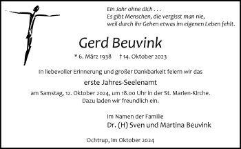 Anzeige von Gerd Beuvink 