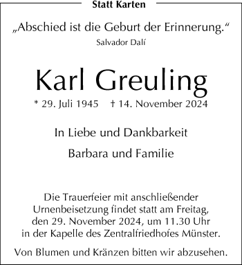 Anzeige von Karl Greuling 