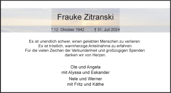 Anzeige von Frauke Zitranski 