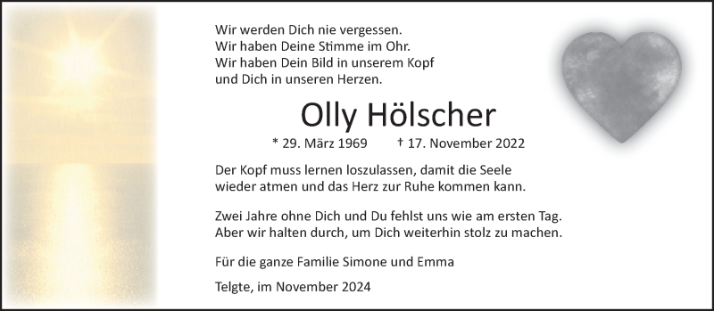  Traueranzeige für Olly Hölscher vom 16.11.2024 aus 