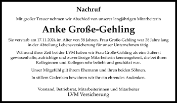 Anzeige von Anke Große-Gehling 