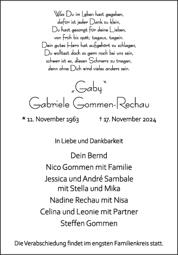 Anzeige von Gabriele Gommen-Rechau 