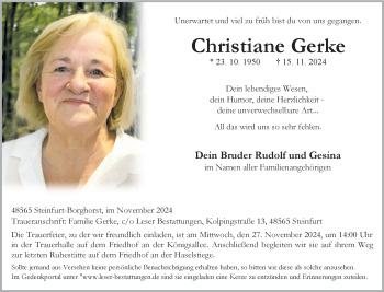 Anzeige von Christiane Gerke 