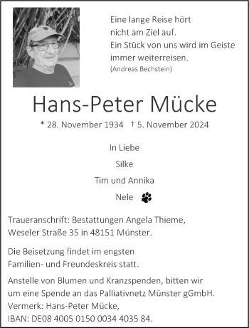 Anzeige von Hans-Peter Mücke 