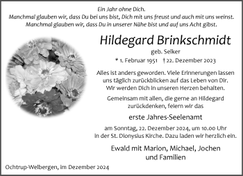 Anzeige von Hildegard Brinkschmidt 