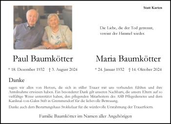 Anzeige von Paul Paul Baumkötter 