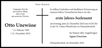 Anzeige von Otto Unewisse 