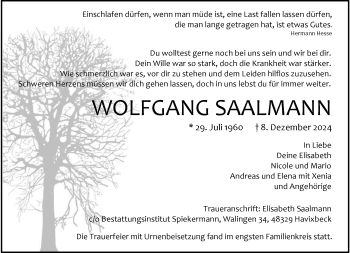 Anzeige von Wolfgang Saalmann 