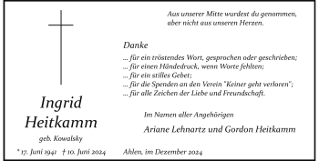 Anzeige von Ingrid Heitkamm 