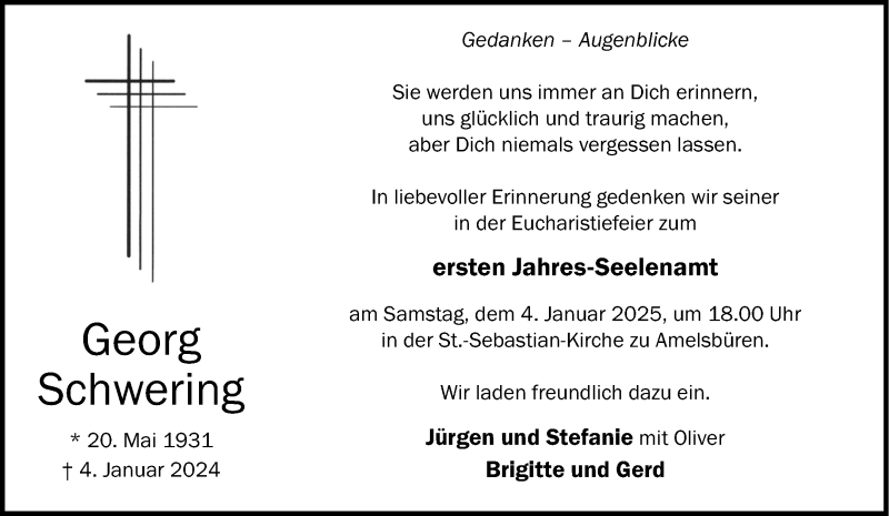  Traueranzeige für Georg Schwering vom 28.12.2024 aus 