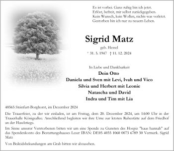 Anzeige von Sigrid Matz 